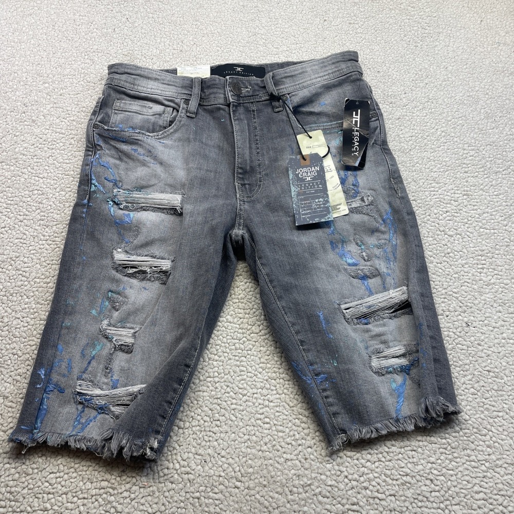Jordan Craig Denim Shorts Mens 30 Grey Blue Wave Legacy Edition Paint Distressed